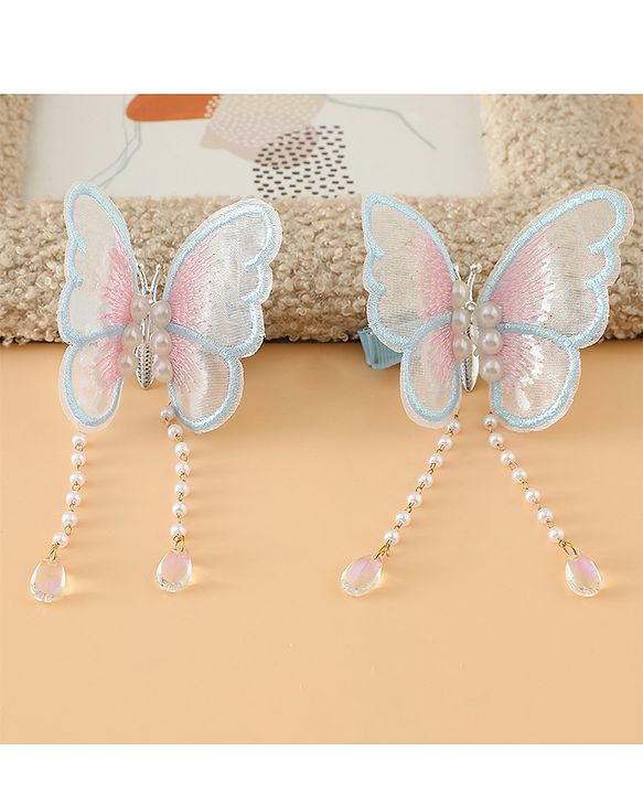 Pine Kids Butterfly Pearl Baby Hair Clip - Light Green - Blue