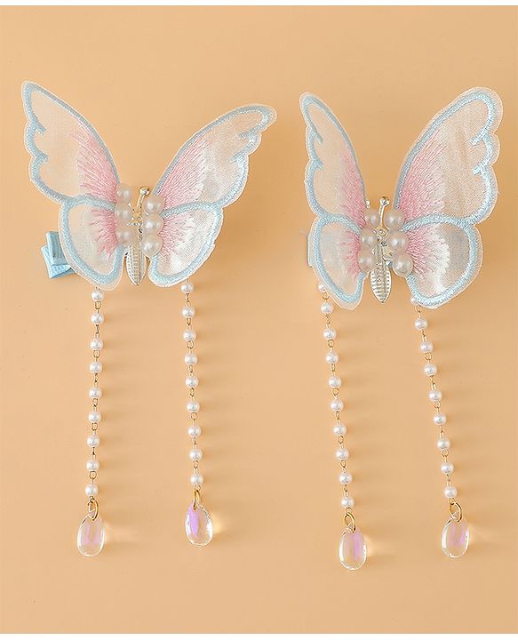 Pine Kids Butterfly Pearl Baby Hair Clip - Light Green - Blue