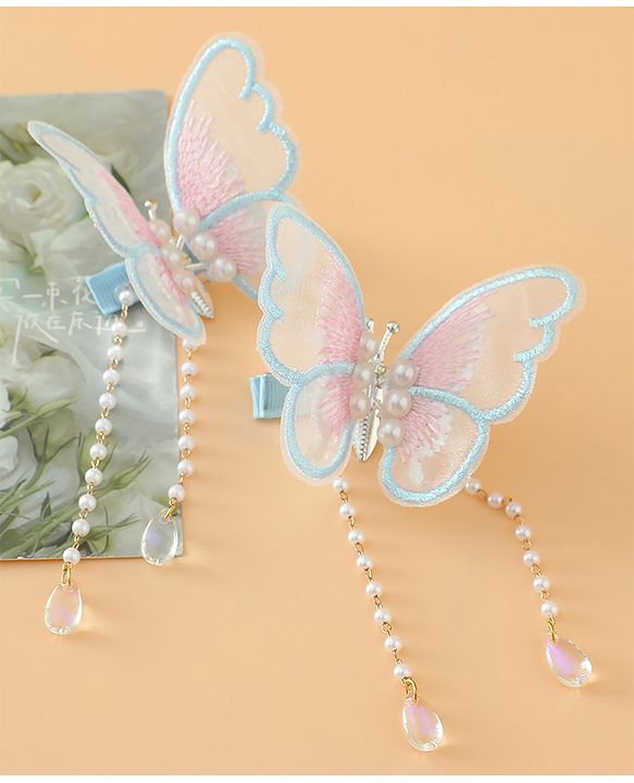 Pine Kids Butterfly Pearl Baby Hair Clip - Light Green - Blue
