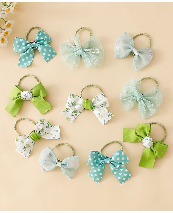Babyhug Hair Rubber Bands With Bow Applique - Green&Blue
