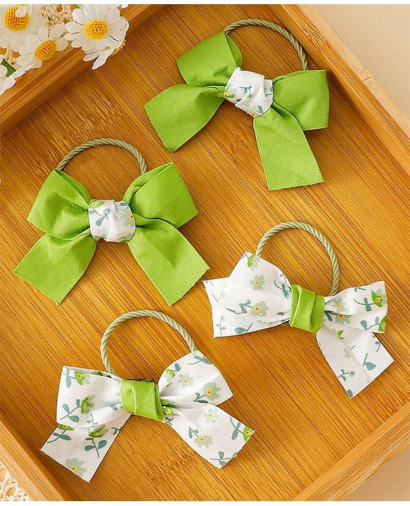 Babyhug Hair Rubber Bands With Bow Applique - Green&Blue