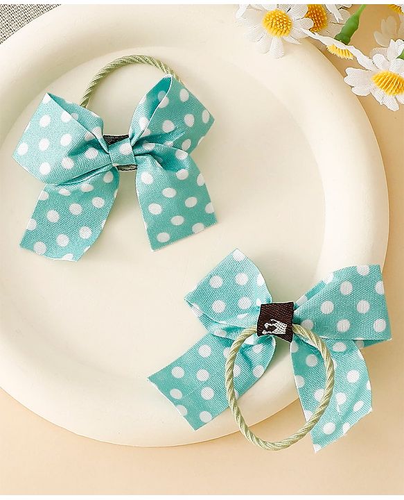 Babyhug Hair Rubber Bands With Bow Applique - Green&Blue