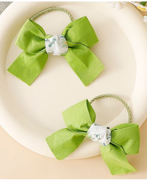 Babyhug Hair Rubber Bands With Bow Applique - Green&Blue