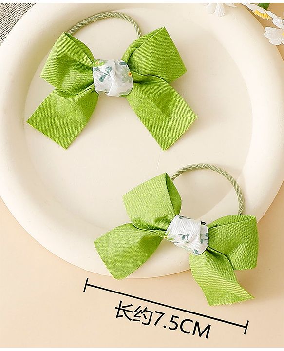 Babyhug Hair Rubber Bands With Bow Applique - Green&Blue