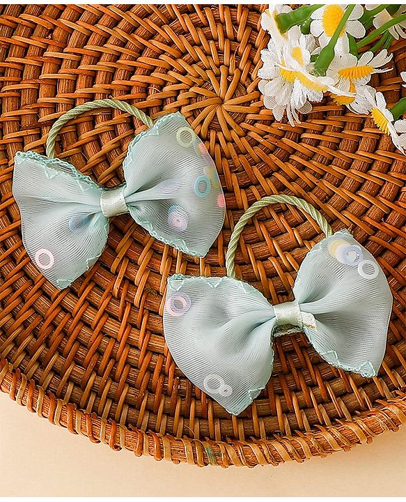 Babyhug Hair Rubber Bands With Bow Applique - Green&Blue