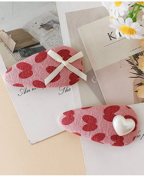 Babyhug Free Size Bow & Heart Snap Clips - Pink