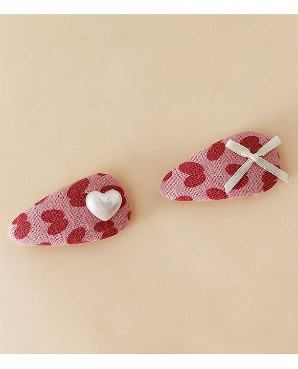 Babyhug Free Size Bow & Heart Snap Clips - Pink