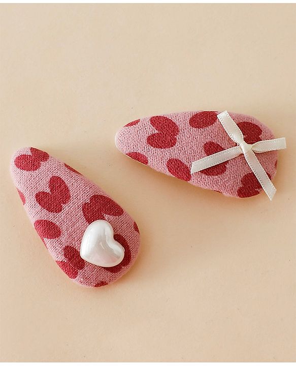 Babyhug Free Size Bow & Heart Snap Clips - Pink