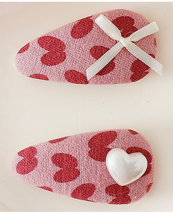 Babyhug Free Size Bow & Heart Snap Clips - Pink