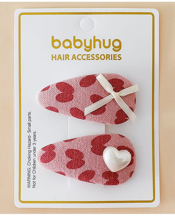 Babyhug Free Size Bow & Heart Snap Clips - Pink