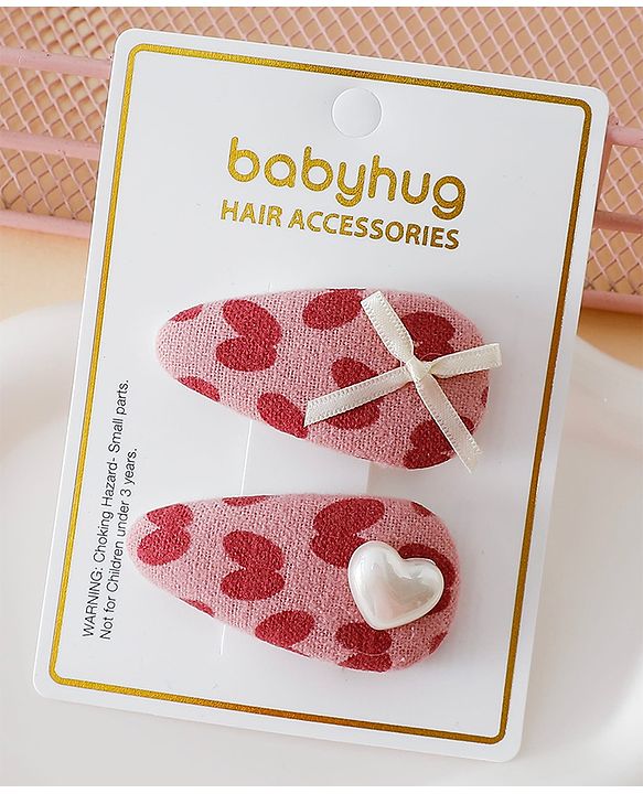 Babyhug Free Size Bow & Heart Snap Clips - Pink