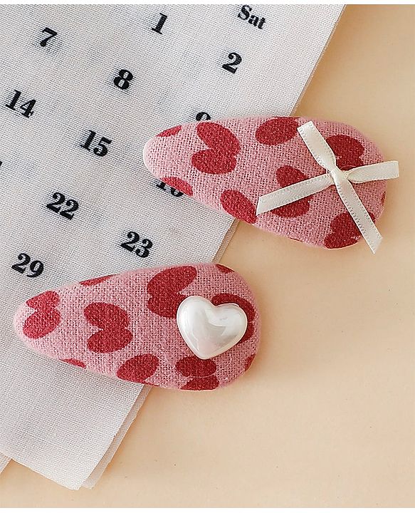 Babyhug Free Size Bow & Heart Snap Clips - Pink