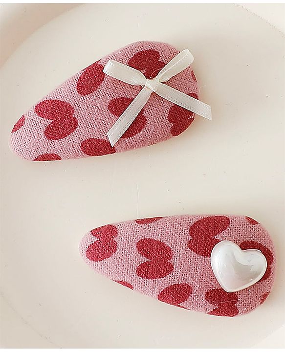 Babyhug Free Size Bow & Heart Snap Clips - Pink