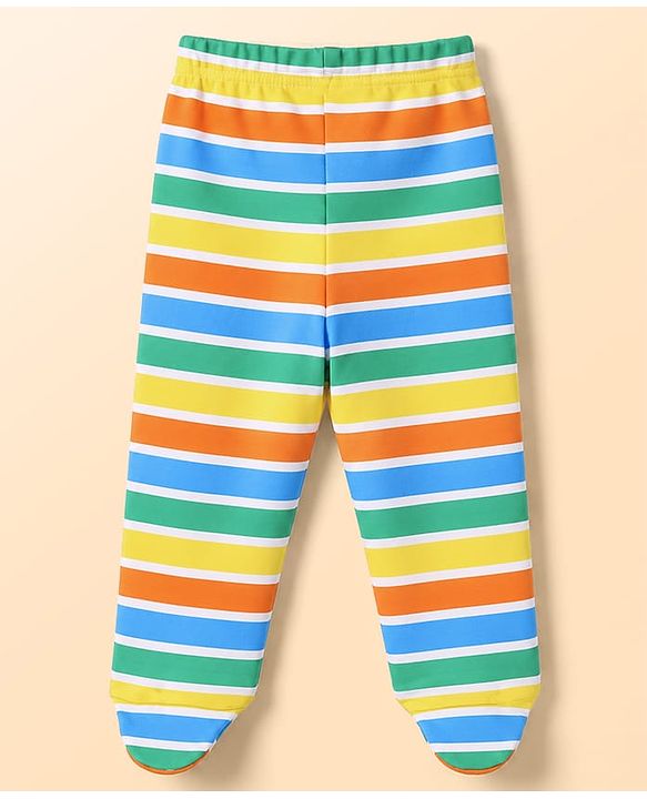Babyhug 100% Cotton Interlock Knit Striped Animal Printed Bootie Leggings Pack of 3 - Sky