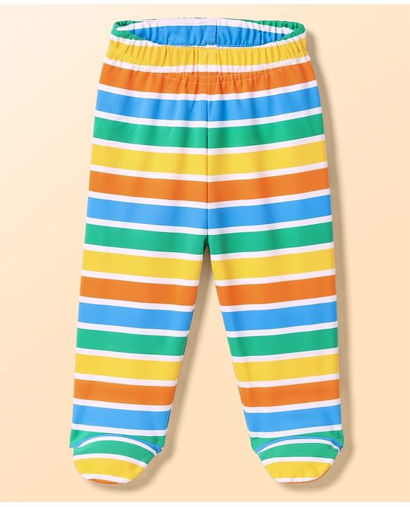 Babyhug 100% Cotton Interlock Knit Striped Animal Printed Bootie Leggings Pack of 3 - Sky