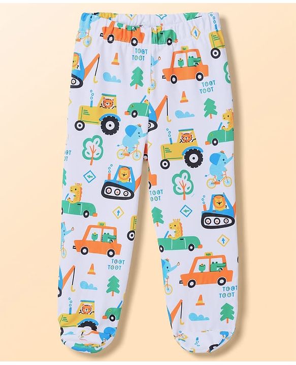 Babyhug 100% Cotton Interlock Knit Striped Animal Printed Bootie Leggings Pack of 3 - Sky