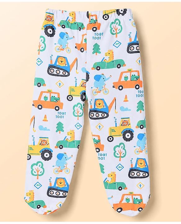 Babyhug 100% Cotton Interlock Knit Striped Animal Printed Bootie Leggings Pack of 3 - Sky
