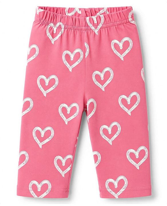 Babyhug 100% Cotton Knit Half Sleeves Front Open Shirt & Pyjama Night Suit with Hearts Print - Pink