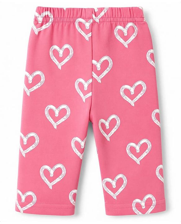 Babyhug 100% Cotton Knit Half Sleeves Front Open Shirt & Pyjama Night Suit with Hearts Print - Pink