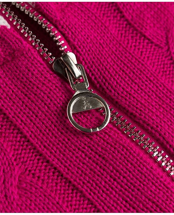 Pine Kids Knitted Full Raglan Sleeves Front Open Sweater  with Cable Knit Design - Dark Pink