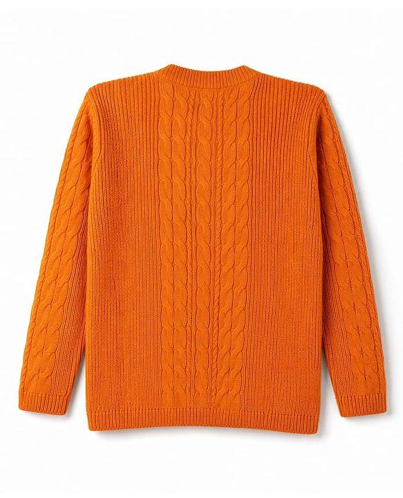 Pine Kids Knit Front Open Full Sleeves Cable Knit Design Sweaters With Sleeveless Inner - Orange & Yellow