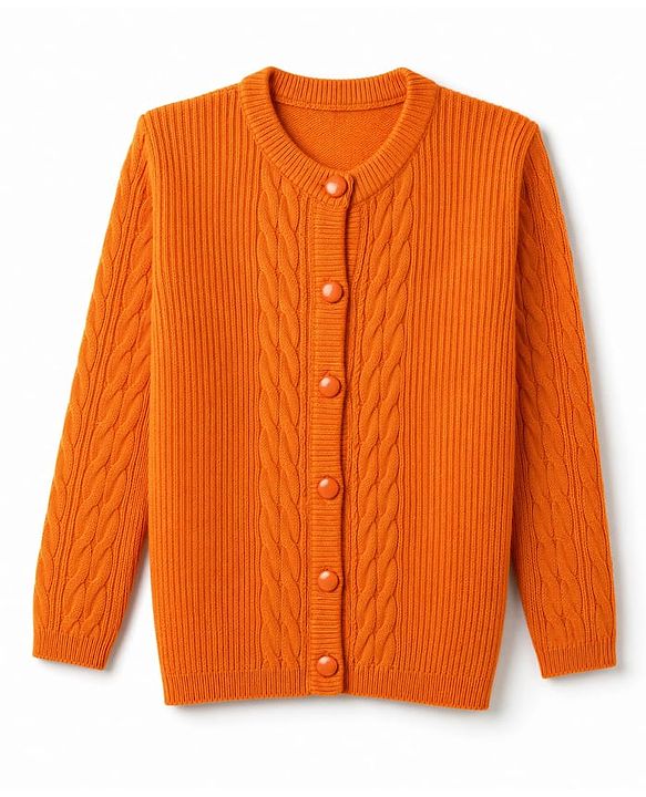 Pine Kids Knit Front Open Full Sleeves Cable Knit Design Sweaters With Sleeveless Inner - Orange & Yellow