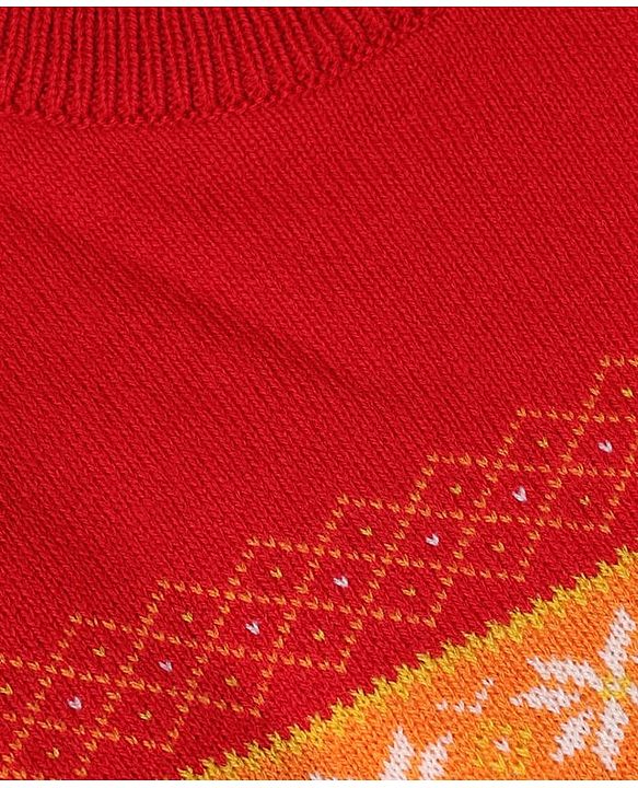Pine Kids Knit Full Sleeves Pullovers With Floral Design - Red