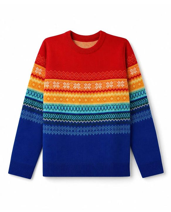 Pine Kids Knit Full Sleeves Pullovers With Floral Design - Red