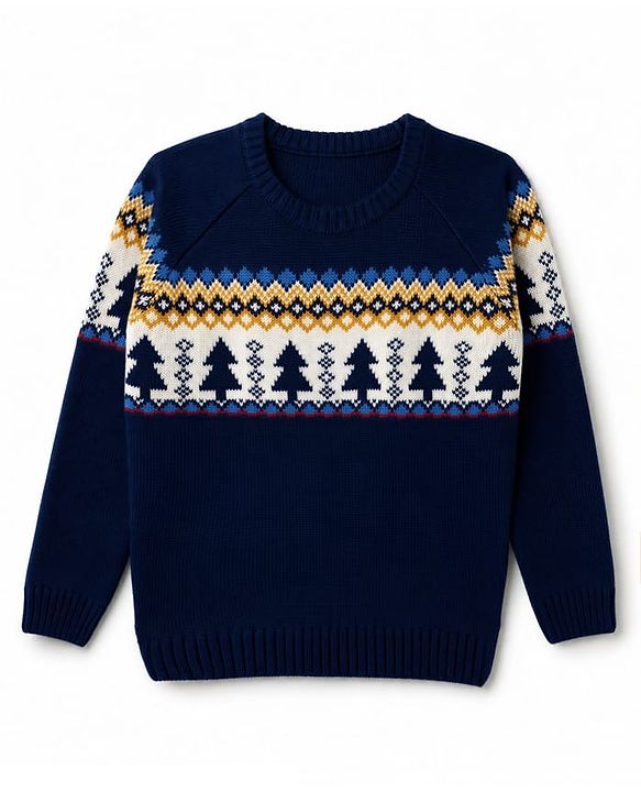 Pine Kids Knit Full Sleeves Pullovers With Tropical Design - Navy Blue