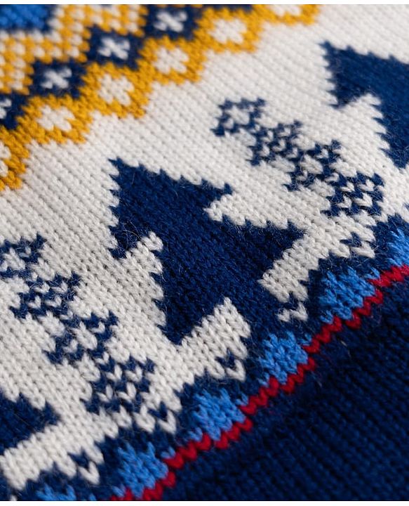 Pine Kids Knit Full Sleeves Pullovers With Tropical Design - Navy Blue