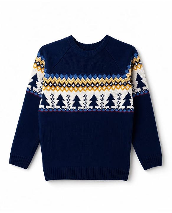 Pine Kids Knit Full Sleeves Pullovers With Tropical Design - Navy Blue