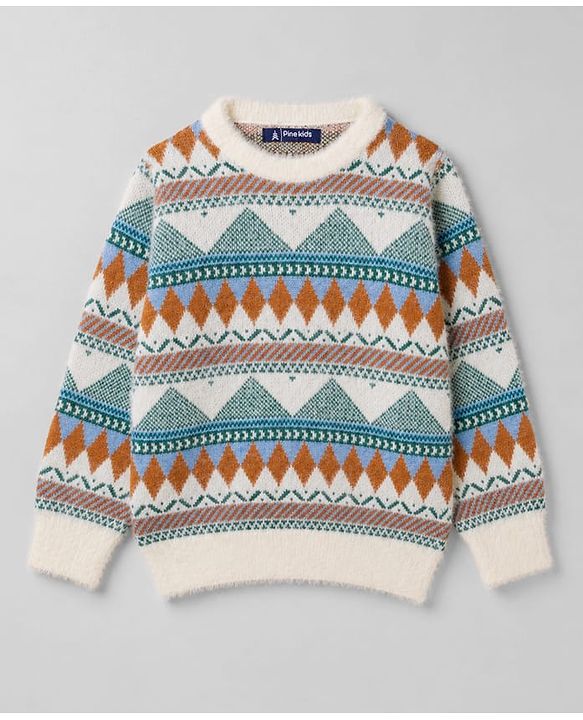 Pine Kids Knit Full Sleeves Triangular Designed Pullover Sweater - Light Blue