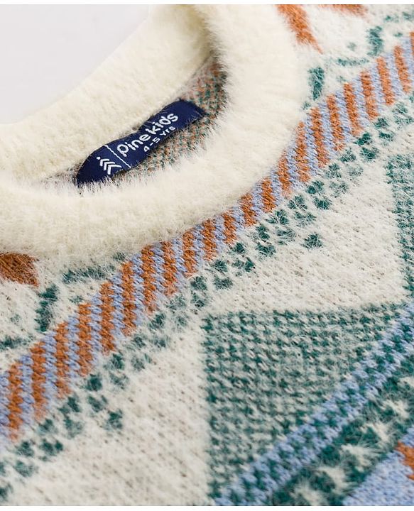 Pine Kids Knit Full Sleeves Triangular Designed Pullover Sweater - Light Blue