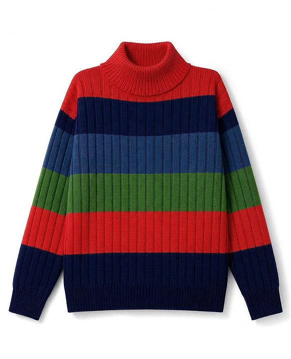 Pine Kids Knit Striped Full Sleeves Pullovers - Black