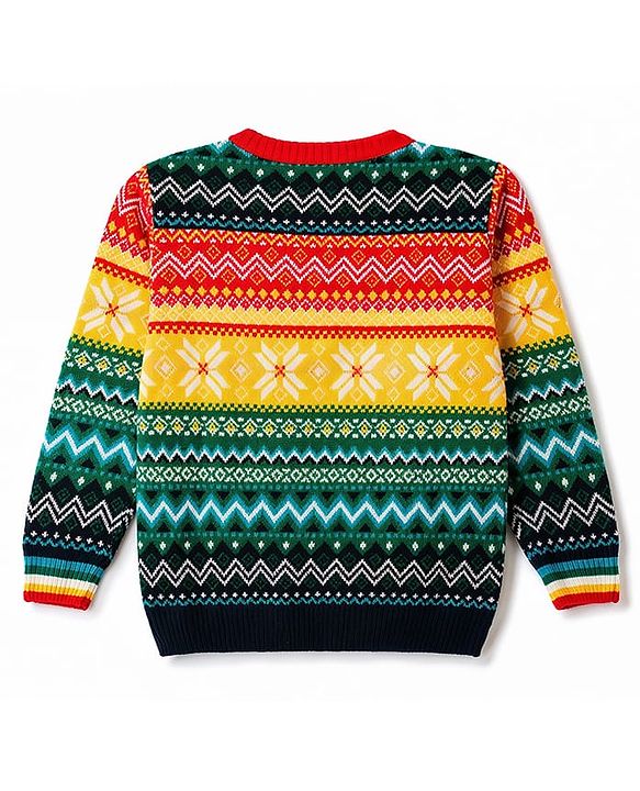 Pine Kids Knit Full Sleeves Pullovers with Floral Design -  Green Red & Yellow