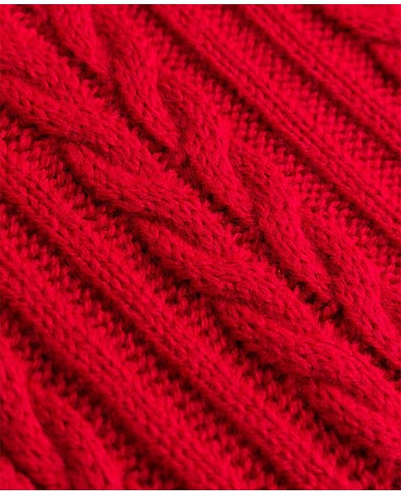 Pine Kids Knitted Full  Sleeves Pullover with Cable Knit Design - Red