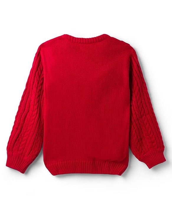 Pine Kids Knitted Full  Sleeves Pullover with Cable Knit Design - Red