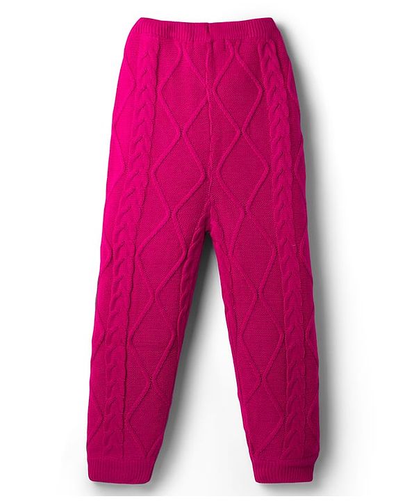 Pine Kids Knitted Full Sleeves Sweater Set with Cable Knit Design - Dark Pink