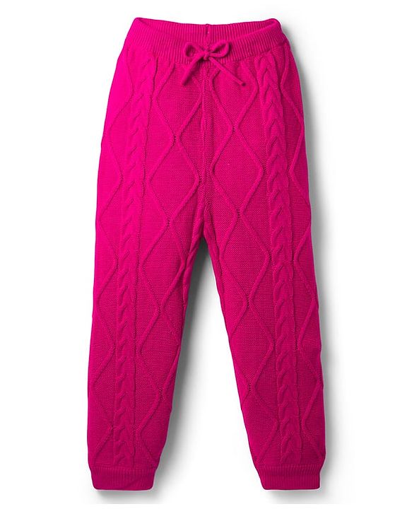 Pine Kids Knitted Full Sleeves Sweater Set with Cable Knit Design - Dark Pink