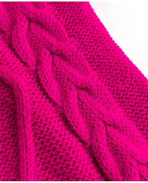 Pine Kids Knitted Full Sleeves Sweater Set with Cable Knit Design - Dark Pink