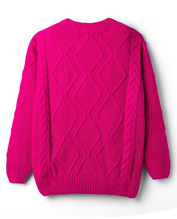 Pine Kids Knitted Full Sleeves Sweater Set with Cable Knit Design - Dark Pink