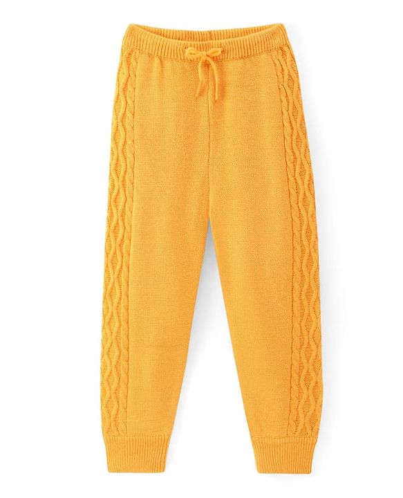 Pine Kids Knit Full Sleeves Sweater Set With Cable Knit Design - Mustard