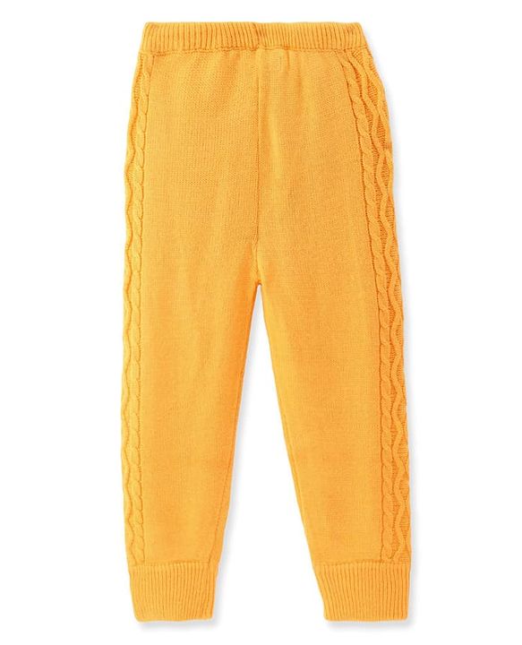 Pine Kids Knit Full Sleeves Sweater Set With Cable Knit Design - Mustard