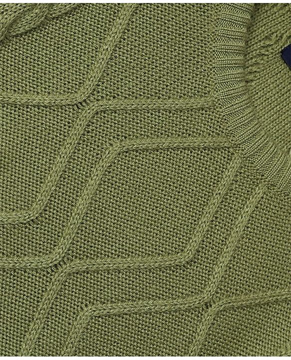 Pine Kids Knit Full Sleeves  Sweater Set With Cable Knit Design - Green