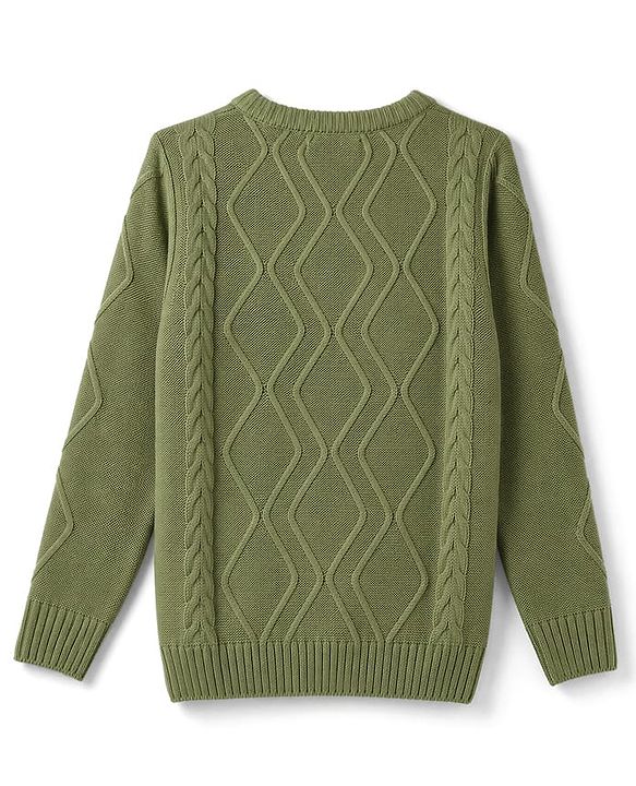 Pine Kids Knit Full Sleeves  Sweater Set With Cable Knit Design - Green