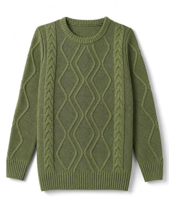 Pine Kids Knit Full Sleeves  Sweater Set With Cable Knit Design - Green