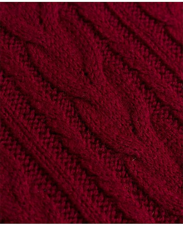 Pine Kids Knitted Full Sleeves Woolen Dress with Cable Knit Design - Red