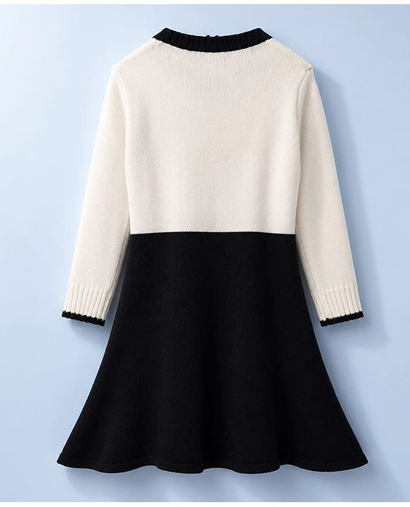 Pine Kids Knit Full Sleeves Solid Woollen Dress - Black
