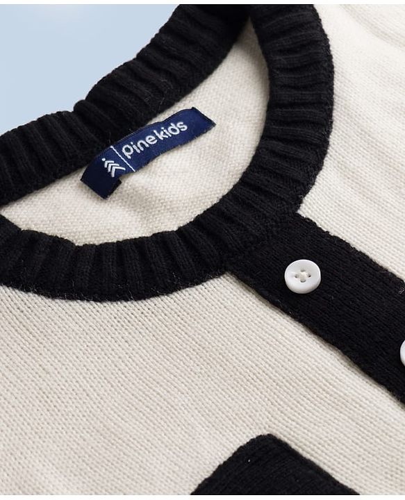 Pine Kids Knit Full Sleeves Solid Woollen Dress - Black