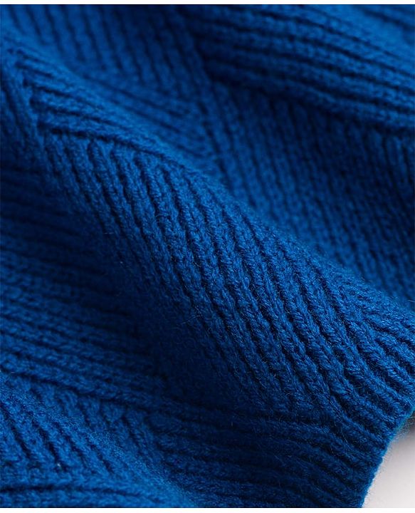 Pine Kids Knitted Full Sleeves Woolen Dress with Abstract Design - Navy Blue